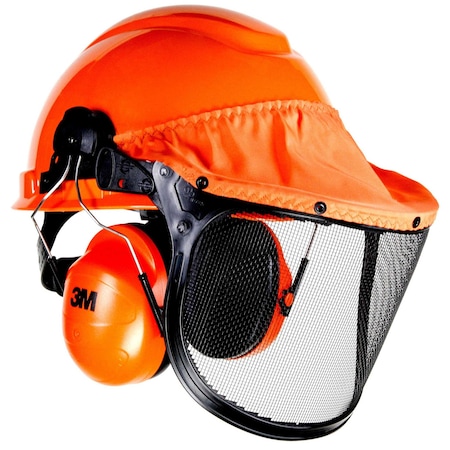 3M LumberJack Hard Hat System, Pinlock Suspension, MeshVisor, Ear Muffs 1 H-706PFK